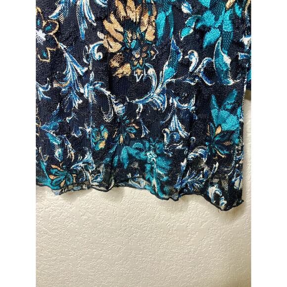 Vintage Y2K 90s Only Nine Lace Top 3/4 Sleeve Floral Blue Womens 1X Stretchy - Picture 4 of 9